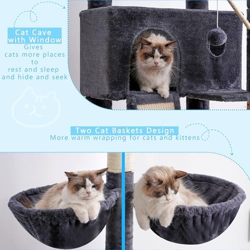 Hey-brother Cat Tree Tower, Adjustable Height, Floor to Ceiling