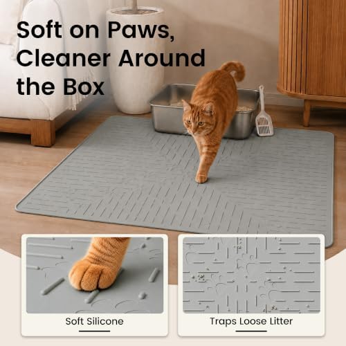 OHMO Large Cat Litter Mat, 31.5x23.6 Silicone Trapping Mat Grey