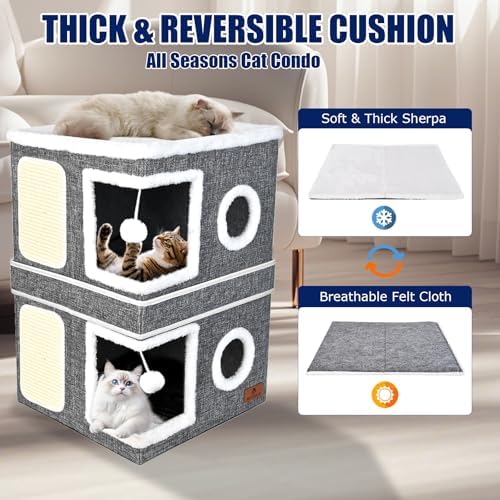 2-Story Cat House for Indoor Cats, Dual-Purpose Cave Bed