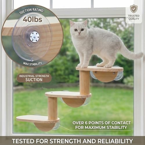 Cat Window Ladder, 3-Level Solid Pine Steps