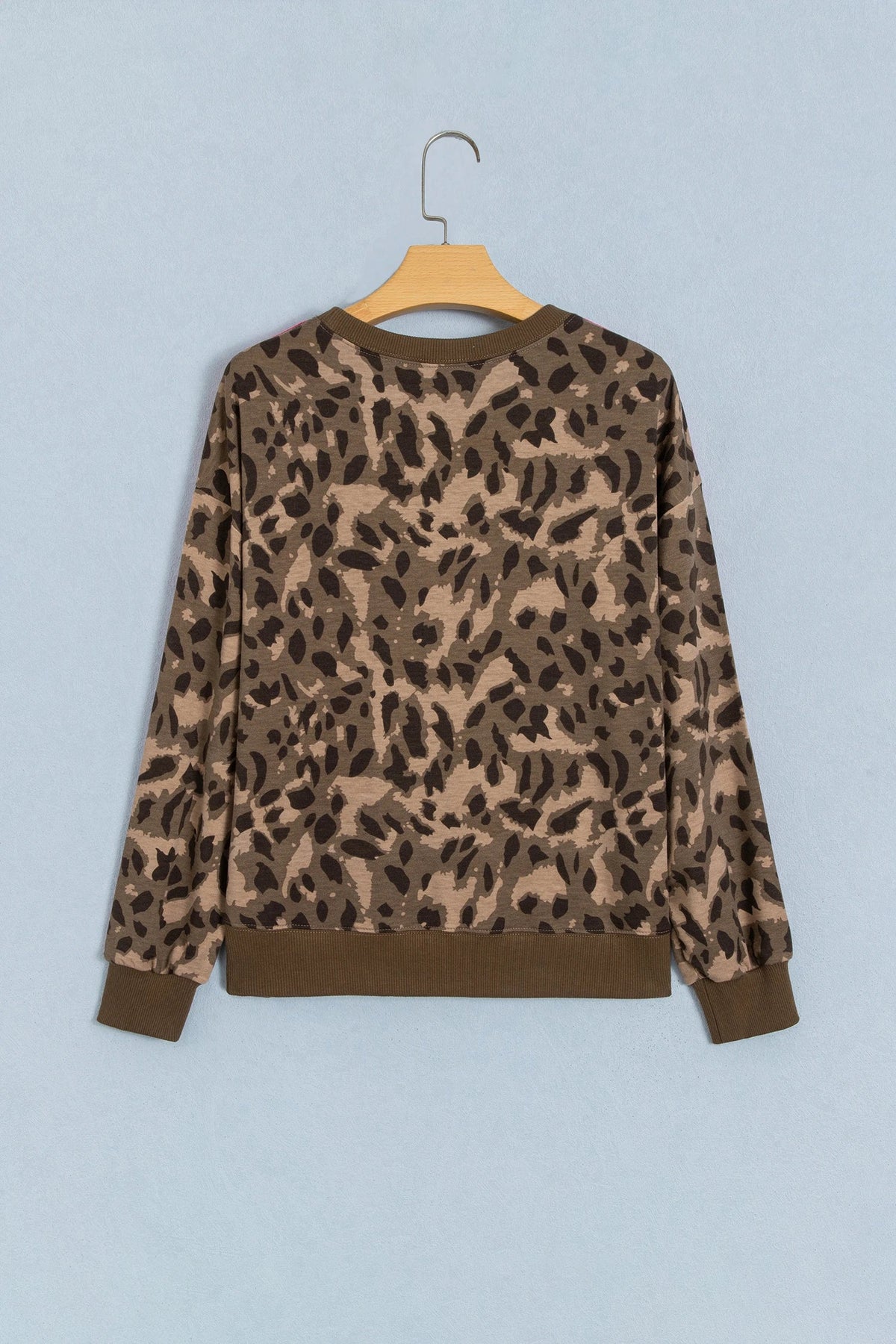 Leopard Contrast Stripe Long Sleeve Sweatshirt