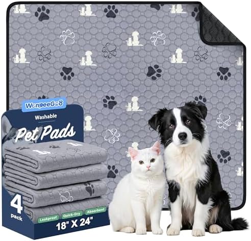 WanpeeGoo Washable Pee Pads for Dogs, Waterproof, 18 x 24 in, 4 Pack