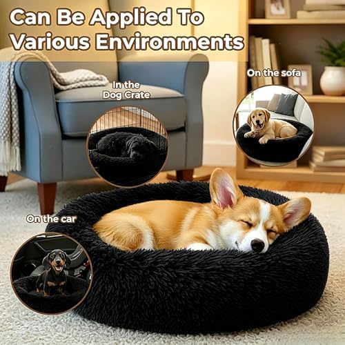 Calming Donut Dog and Cat Bed for Indoor Cats, Anti-Anxiety Round Fluffy Soft