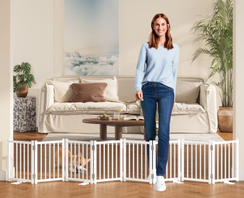 Snughome Short Dog Gate Indoor, Expands Up to 96’’ Wide Foldable Pet Gate