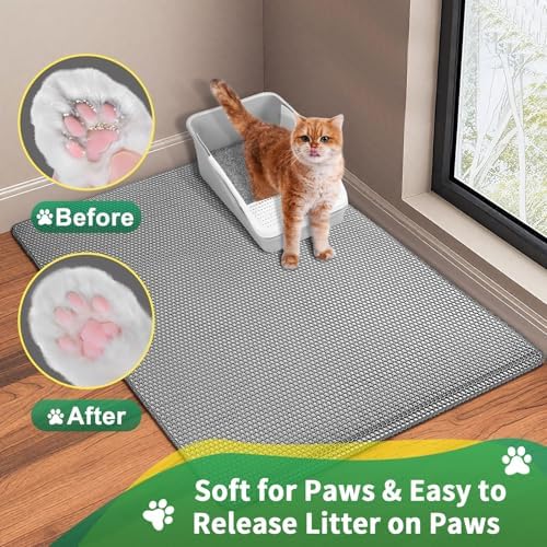 GRELY 35''X 25'' Large Litter Mat, 2 Layer Cat Litter Mat Litter Trapping Mat