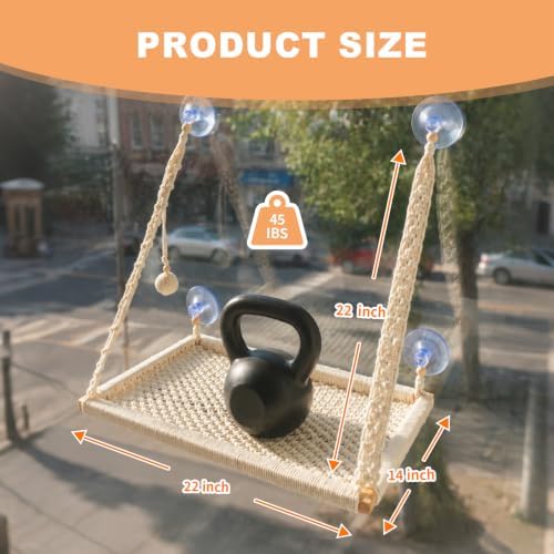 Cat Window Perch with Foldable Hook, Handwoven Catio Bed