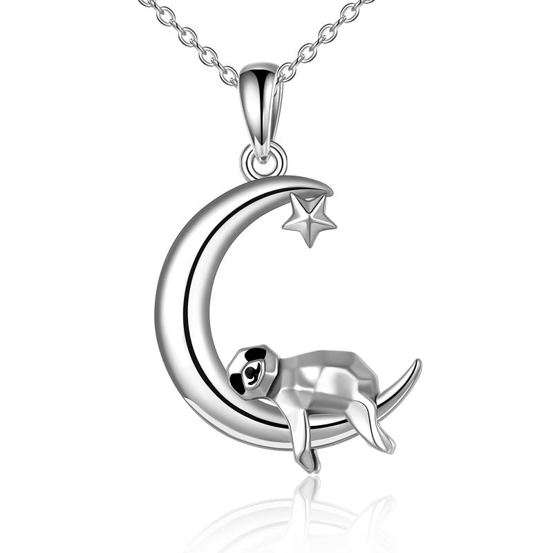 Sloth Necklace Sterling Silver Origami Moon Sloth Pendant Birthday Gifts for Women Girlfriend Wife