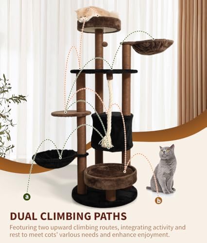 64 Inches Multi Level Cat Tree Tower Indoor Large Cats Furniture