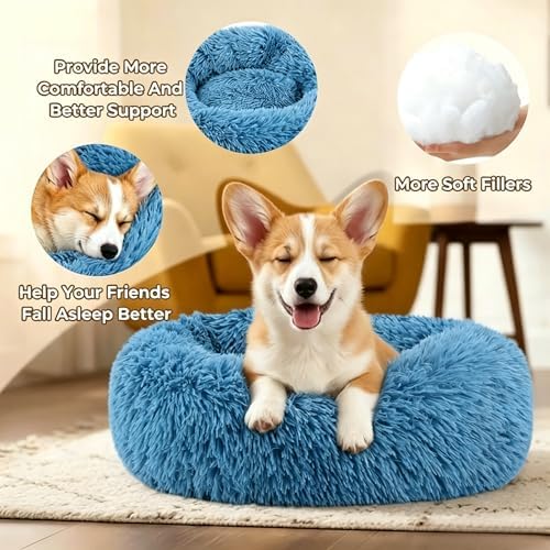 Calming Donut Dog and Cat Bed for Indoor Cats, Anti-Anxiety Round Fluffy Soft