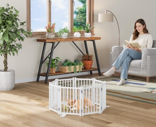 Snughome Short Dog Gate Indoor, Expands Up to 96’’ Wide Foldable Pet Gate