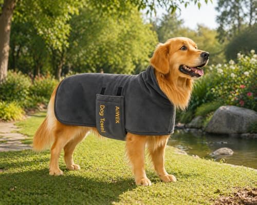 Dog Bathrobe Microfiber, Quick Dry Absorbent Adjustable Wrap Grey L