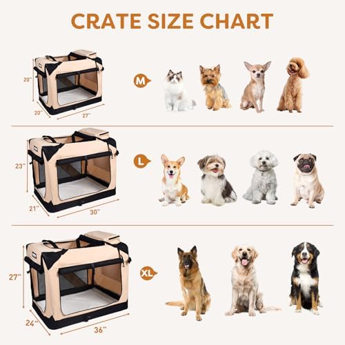JESPET 3 Door Portable Collapsible Soft Dog Crate Carrier