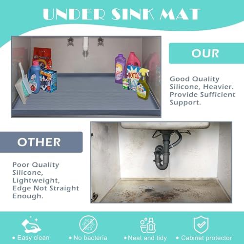 URMONA Waterproof Silicone Under Sink Mat, 22 x 14 in, Flexible Shelf Liner