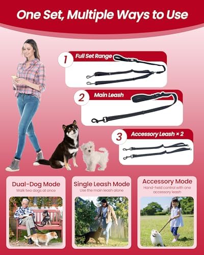 3-in-1 Double Dog Leash, Hands-Free Convertible Leash