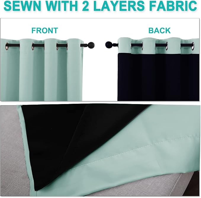 NICETOWN Aqua Blue Blackout Curtains 84 inches Long, Full Light Blocking Drapes