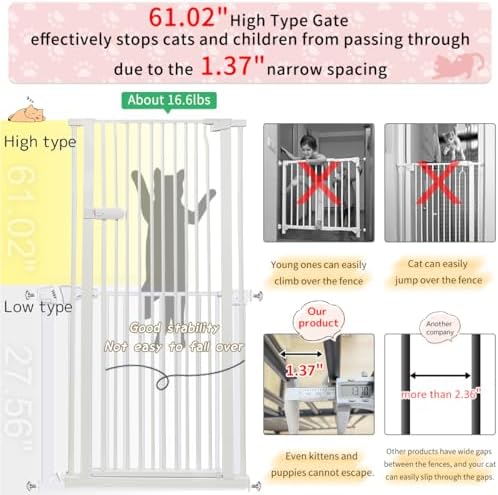 Lumizone Extra Tall Cat Gate 61.02" High 63.39"-67.71" Wide Pet Gate White