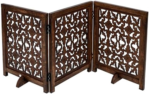 Foldable Wooden Dog Gate, 54 Inch Wide, Burnt Finish