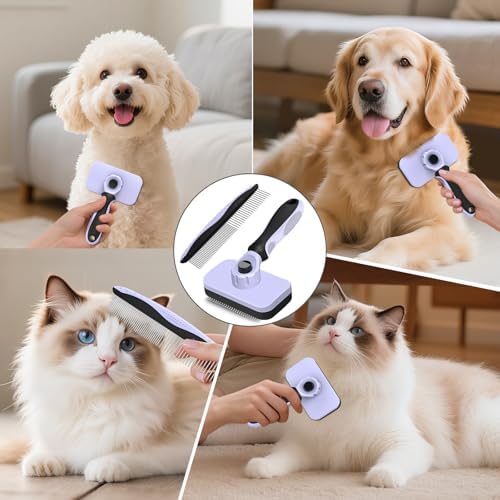 2PCS Self Cleaning Slicker Brush & Dog Comb