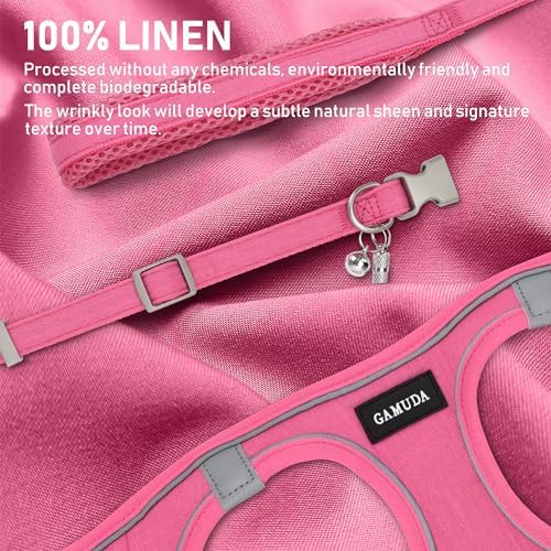 GAMUDA Small Pet Harness Collar and Leash Set, Step in No Chock No Pull Linen