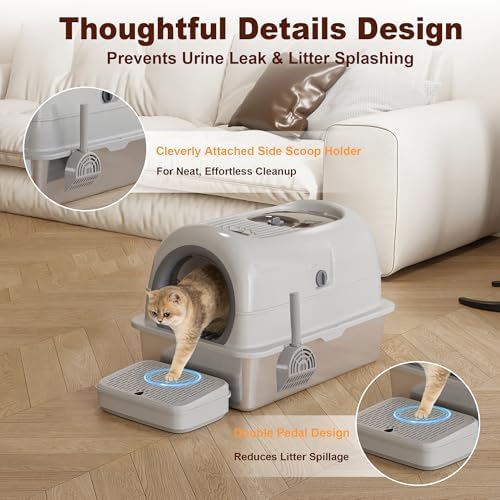 Low Entry High Sided Large Enclosed Cat Litter Box, Stainless Steel Litter Pan