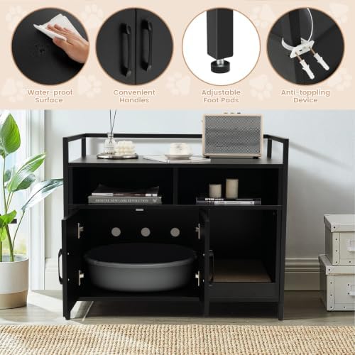 GIANTEX Cat Litter Box Enclosure, Hidden Cat Cabinet Furniture