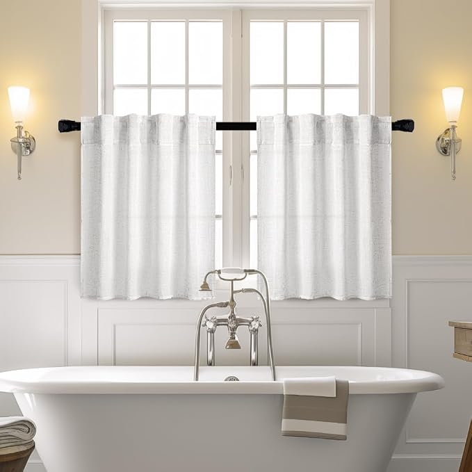 MIULEE Bleached Linen Kitchen Curtain 24 Inches Length 2 Panels Farmhouse |