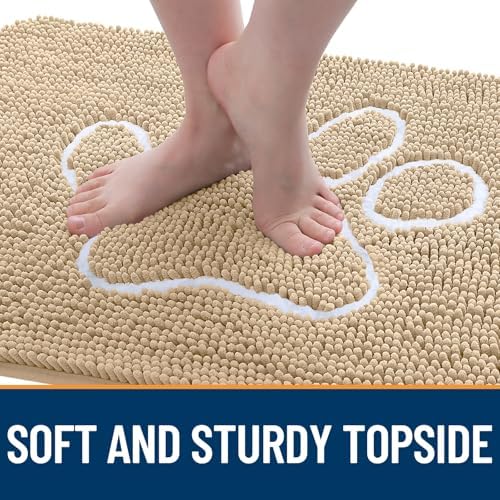OLANLY Dog Door Mat for Muddy Paws 34x21, Paw Print Design Chenille Mud Mat