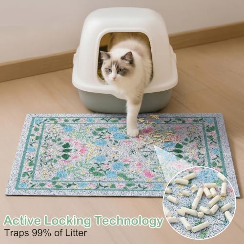 Glittme Cat Litter Mat 33"x22" Non-Slip Washable Trapping Mat
