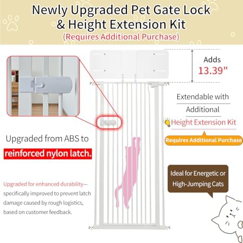 Lumizone Extra Tall Cat Gate 61.02" High 63.39"-67.71" Wide Pet Gate White