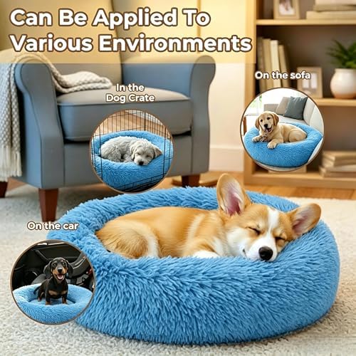 Calming Donut Dog and Cat Bed for Indoor Cats, Anti-Anxiety Round Fluffy Soft