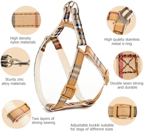 Cute Plaid Dog Harness & Leash Set, Adjustable No‑Pull Safety Buckle Harness