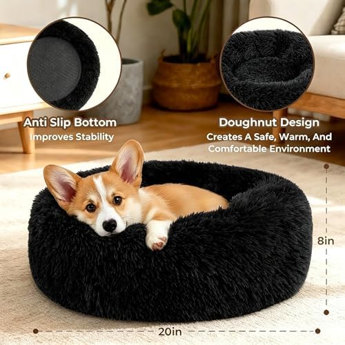 Calming Donut Dog and Cat Bed for Indoor Cats, Anti-Anxiety Round Fluffy Soft
