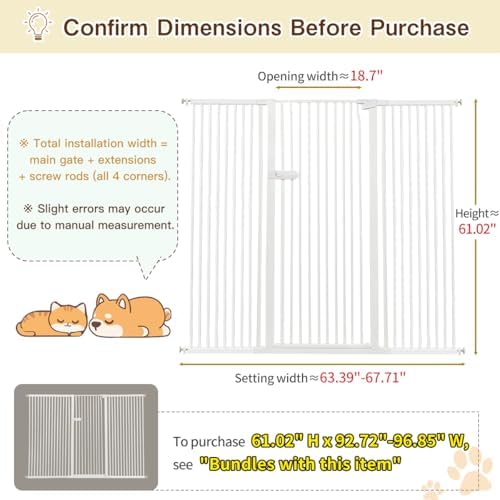 Lumizone Extra Tall Cat Gate 61.02" High 63.39"-67.71" Wide Pet Gate White