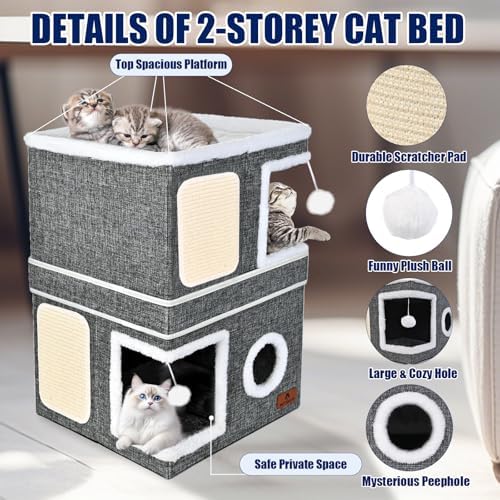 2-Story Cat House for Indoor Cats, Dual-Purpose Cave Bed
