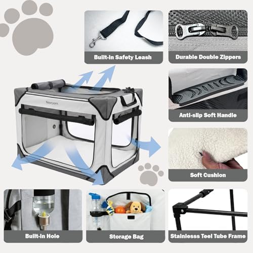 Collapsible Soft Dog Crate 26 Inch, Portable Travel Pet Crate