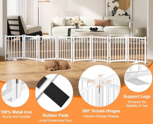 Snughome Short Dog Gate Indoor, Expands Up to 96’’ Wide Foldable Pet Gate