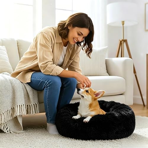 Calming Donut Dog and Cat Bed for Indoor Cats, Anti-Anxiety Round Fluffy Soft