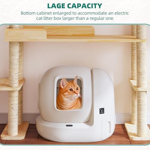 60'' Cat Tower for Automatic Litter Box, 4 Tier Wood Cat Tree