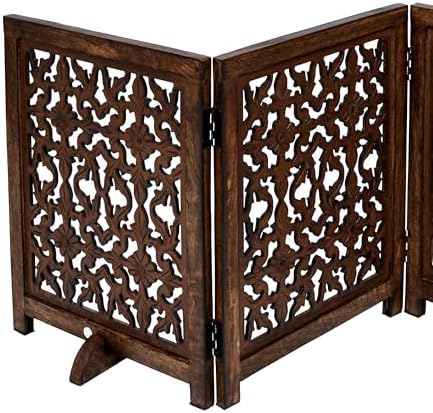 Foldable Wooden Dog Gate, 54 Inch Wide, Burnt Finish