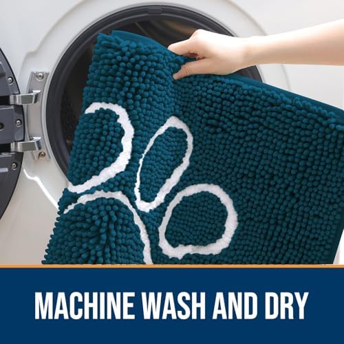 OLANLY Dog Door Mat for Muddy Paws 32x20, Paw Print Design Chenille Mud Mat