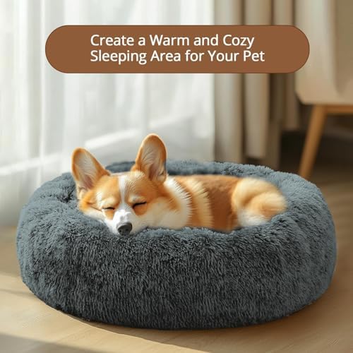 JOLLYVOGUE Calming Dog Bed Medium Size Dog, Anti-Anxiety Donut Medium Pet Bed