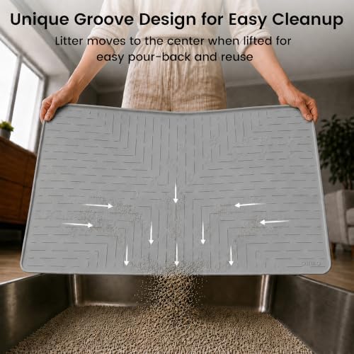 OHMO Large Cat Litter Mat, 31.5x23.6 Silicone Trapping Mat Grey