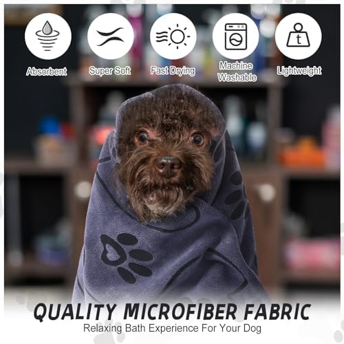 Fanfanwin 4 Pcs Dog Bath Towels Microfiber Drying Dog Towel Absorbent Pet Heart