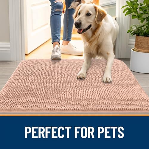 OLANLY Dog Door Mat for Muddy Paws 44x32, Super Absorbent Chenille Mud Mat