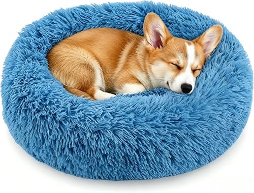 Calming Donut Dog and Cat Bed for Indoor Cats, Anti-Anxiety Round Fluffy Soft