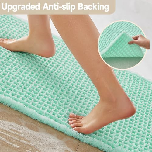 TYUU Waffle Runner Rug Bathroom, Long Boho Bath Mat, 60x24 Aqua Blue