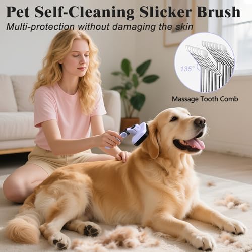2PCS Self Cleaning Slicker Brush & Dog Comb