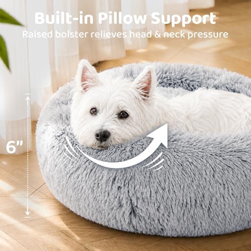 JOLLYVOGUE Dog Bed, Calming Anti-Anxiety Large Dog Bed, Fluffy Donut Cushion