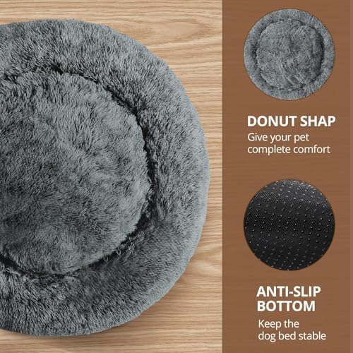 JOLLYVOGUE Calming Dog Bed Medium Size Dog, Anti-Anxiety Donut Medium Pet Bed