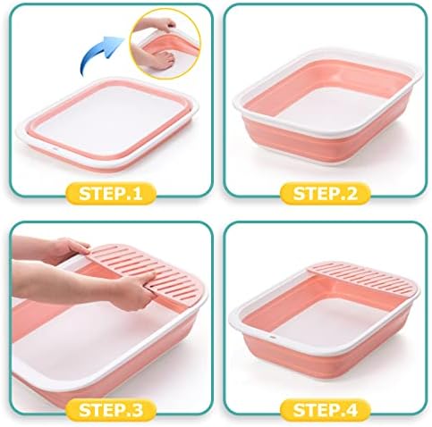 Open Top Cat Litter Box, Large Foldable Cat Potty Height-Adjustable Sides